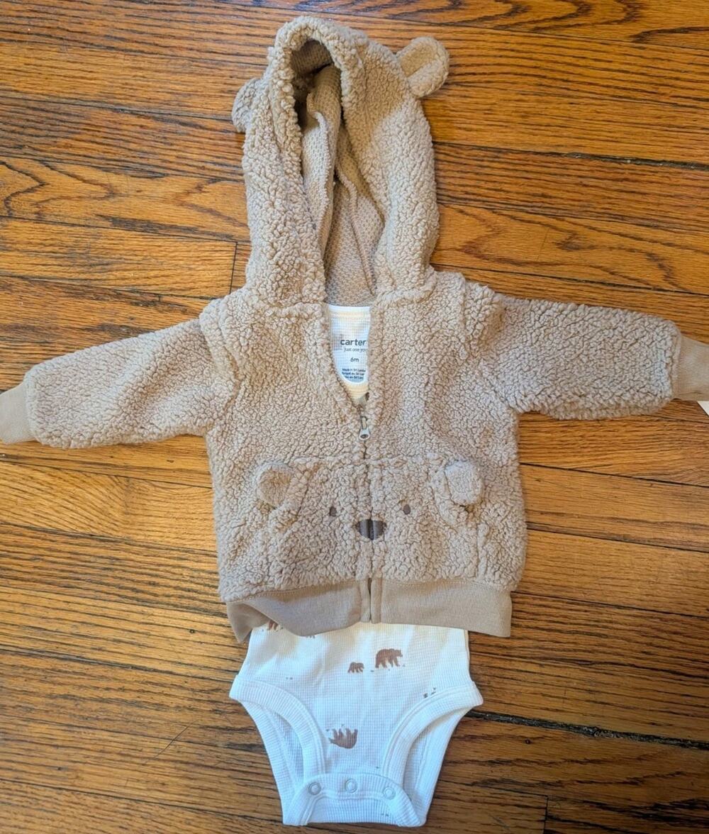 NWT Carters Cozy Bear Zip Hoodie Matching Thermal One Piece Infant Boys 6M